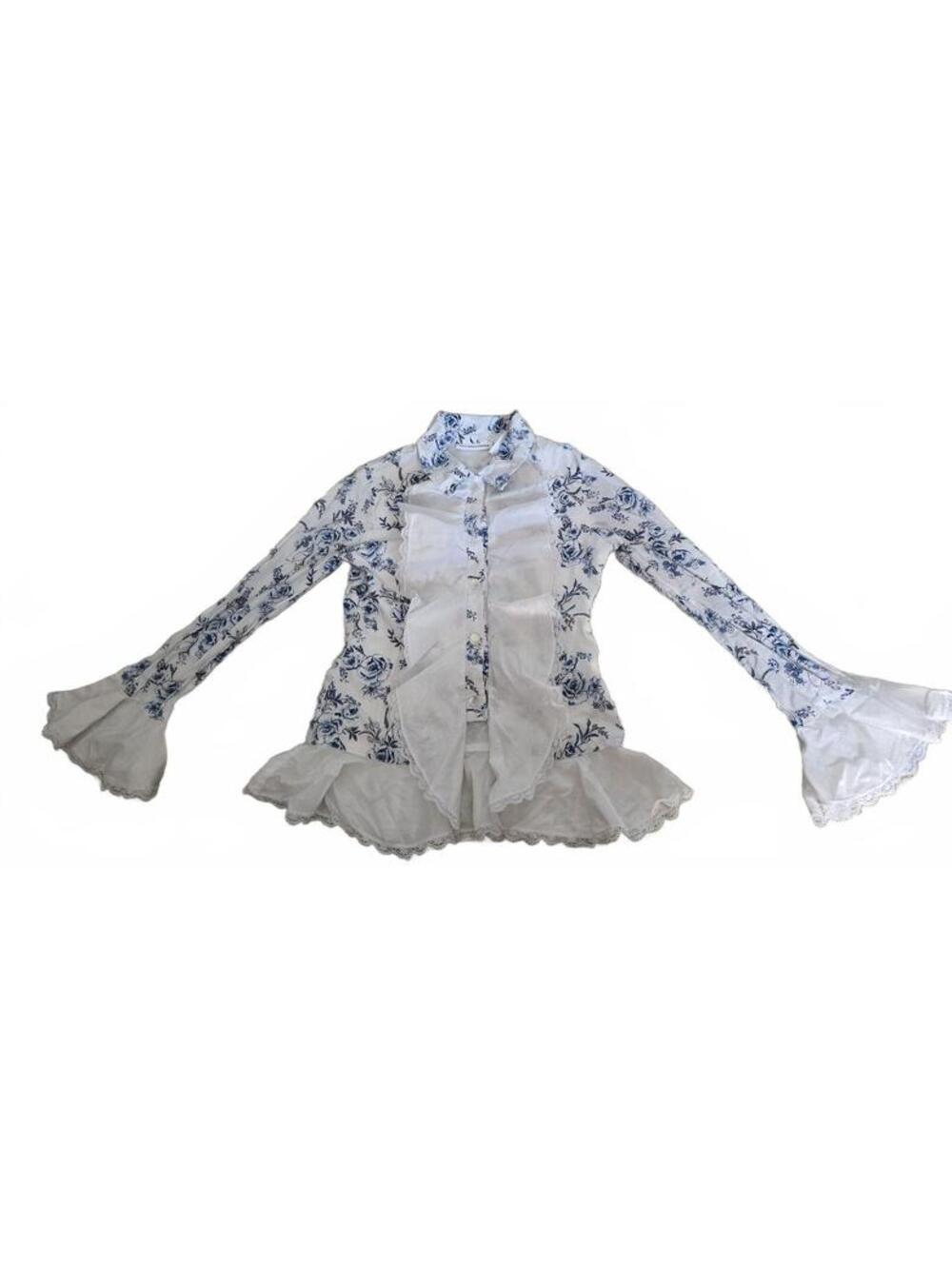 Vintage Mary-Kate and Ashley White Blue Floral Top Small Y2K